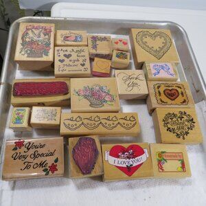 Romance Rubber Stamps (21) Wood Mounted (Love, Hearts, Flowers, Valentines)